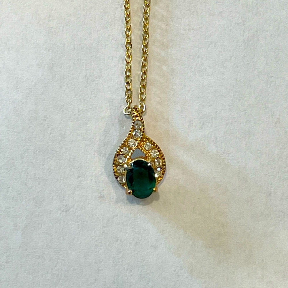 JC Penney Gold-plated Emerald and Diamond Necklace